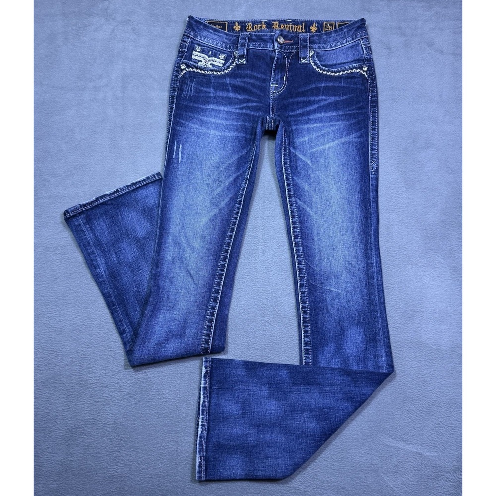 Rock Revival Jeans Womens 26x34 Ester Midrise Bootcut Slim Heavy Embroidery USA